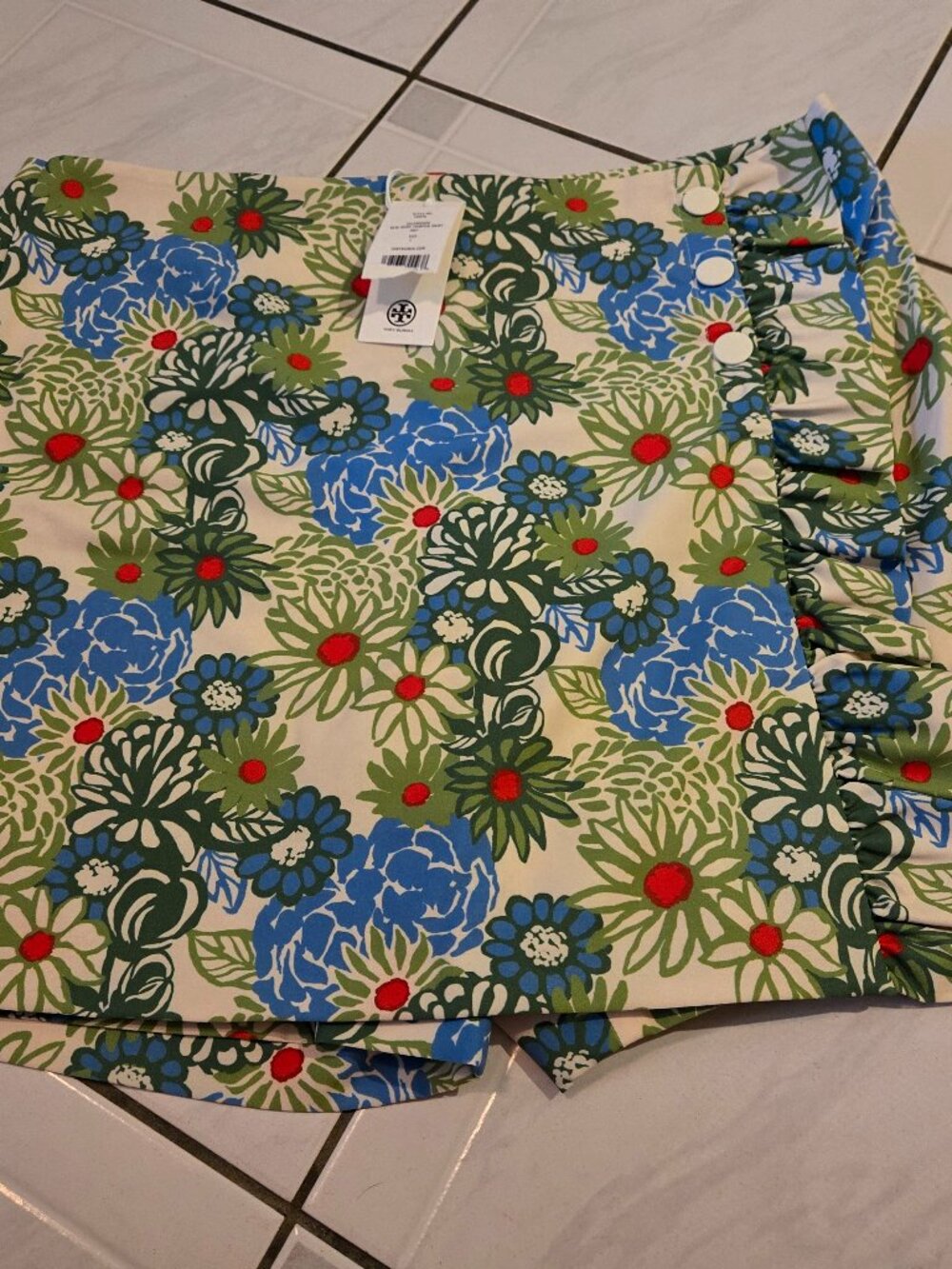 NWT Tory Burch Printed Ruffle Skort Ivory Pompom Daisy L